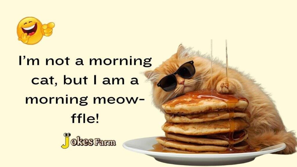 Funny orange tabby cat sitting on a kitchen counter next to an empty avocado toast plate, looking smug with a paw on the crust—illustrating playful cat food puns about stealing breakfast