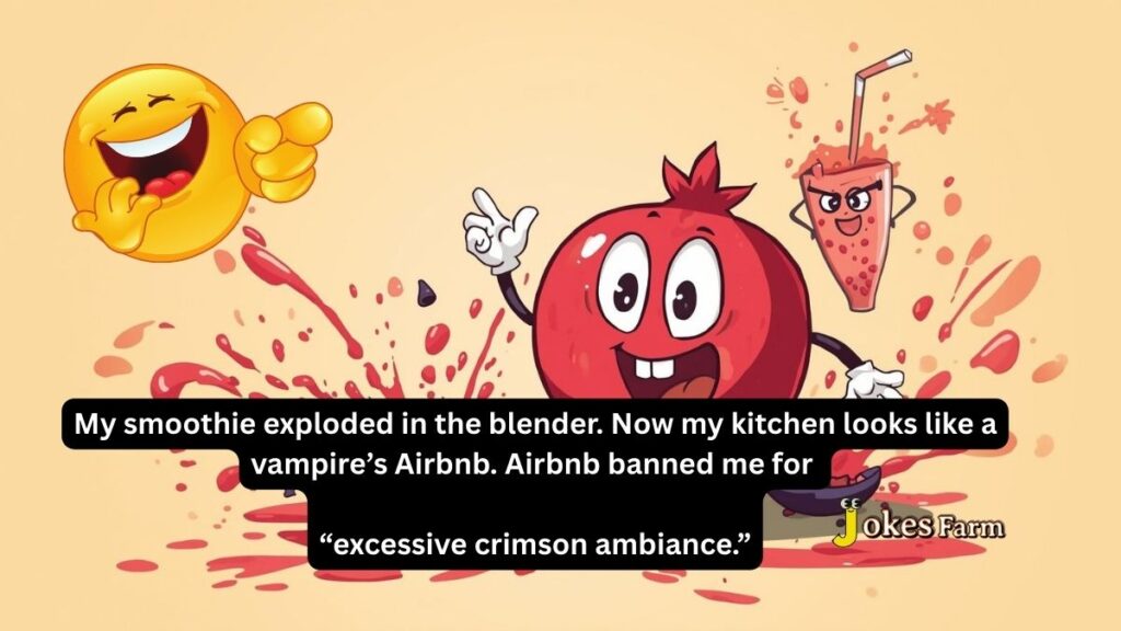 Pomegranate explosion stain in kitchen  – funny juice disaster meme